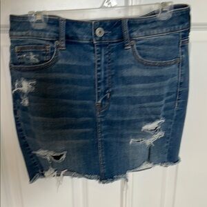 American Eagle Outfitters Blue Distressed Super Stretch Hi-Rise Mini Skirt